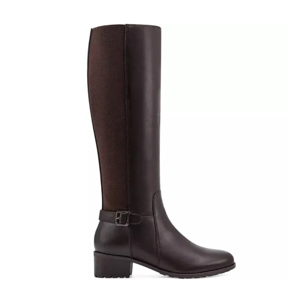 Dark Brown Leather Knee High Riding Boots Easy Spirit Chaza Size 9 Wide - Picture 2 of 10